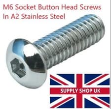 Image of 6mm Button Head Screw Hexagon Socket M6 Stainless Steel A2- ISO7380-1