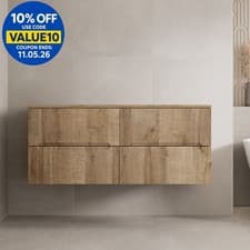 Image of 1200mm Oak Vanity Unit Fluted Double Wall Hung Storage No Basin Soft Close