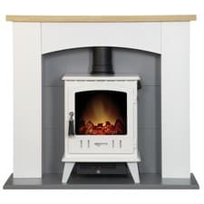 Image of Adam Huxley in Pure White & Grey with Aviemore Electric Stove in White Enamel...