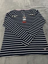 Image of Crew Clothing Women's Square Neck Breton Button Stripe Top, Size 12, In Blue