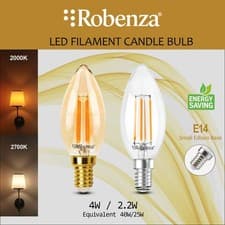 Image of LED Filament Candle Small Screw E14 Bulbs 2.2W=25W 4W=40W Clear Warm SES Lamp UK