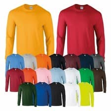 Image of Gildan Men's Long Full Sleeve T-Shirt Classic Crew Neck Casual Heavy Cotton TOP