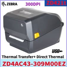 Image of Zebra ZD421T 300DPI USB Transfer+Direct Thermal Label Printer ZD4AC43-309M00EZ