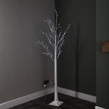 Image of 1.8m (6ft) Light up White Christmas Birch Tree with 80 Ice White LEDs