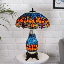 Image of Multicolor Clustered Tiffany Style Table Lamp For Bedroom Glass Desk Study Light