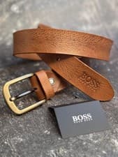 Image of HUGO BOSS Mens Genuine Leather Tan Brown Belt