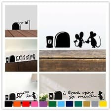 Image of Funny Love Mouse Hole Wall Stickers For Kids Rooms Wall Art Decals Vinyl Mural