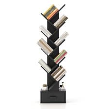 Image of 10 Tiers Bookshelf Display Bookcase Tree Shaped Storage Rack Shelves with Drawer