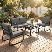 Image of 4 Piece Garden Furniture Set, Outdoor Sofa Set with Loveseat, Armchairs, Table