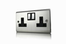 Image of PREMSPEC STYLE DECORATIVE RANGE BRUSHED/SATIN CHROME SWITCHED SOCKETS PREMIUM