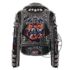 Image of Women's Stud Leather Jacket Gothic Punk Style Customizable Patches Belted Style