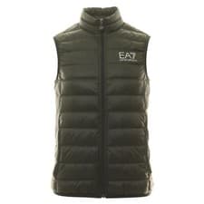 Image of EA7 Down Gilet Khaki Green Waistcoat With Silver EA7 Logo With Pouch Size L BNWT