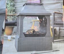 Image of La Hacienda Square Outdoor Fireplace Fire Pit Garden Patio Heater Metal Wood Bur