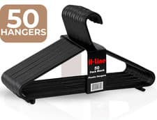 Image of 50 x Adult Black Coat Hangers Hanger Coathanger Strong Plastic Clothes Trousers