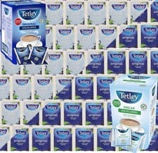 Image of Tetley Tea Bags Individually Wrapped Envelopes Tagged String | Original or Decaf