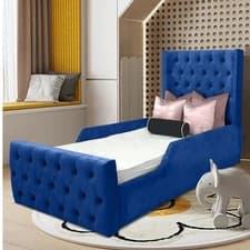 Image of Wingedback Chesterfield Girls & Boys Bed Frame Plush Velvet Upholstered Design