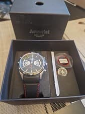 Image of Accurist Men's Chronograph Date Black Leather Strap Watch New