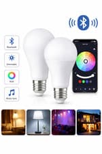 Image of 2-Pack LED E27 RGBW Smart Bulbs Bluetooth App Dimmable Color Changing 9W