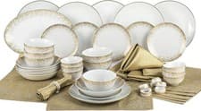 Image of 50pc Gold Sparkle Combo Dinner Set Plates Bowls & Serving Dish Set Gold Silver