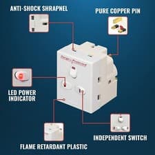 Image of 2X 3 way switched surge protected 13A adaptor 3 UK mains plug with NEON switched