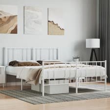 Image of WALPLUS White Metal King Bedstead with Footboard 160x200cm Steel Frame