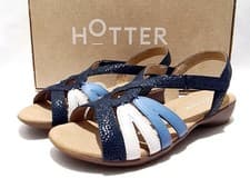 Image of Hotter Flare Sandals Size 4 UK New Navy Blue Leather Comfort Concept Sandal