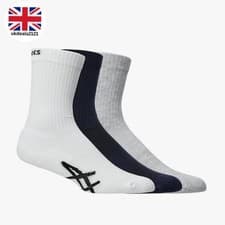 Image of ASICS Men’s Crew Socks 3 Pack Size 11.5-13 Cotton White Navy Grey Free UK Post