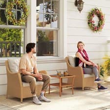 Image of PE Rattan Garden Chairs Set of 2, Garden Armchairs with Cushions