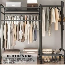 Image of Heavy Duty Double Clothes Rail Rack Garment Hanging Stand Open Wardrobe Shelf UK