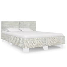 Image of Rattan Bed Frame Grey 140x200 cm Mahogany & Mango Wood Natural Rattan Headboard