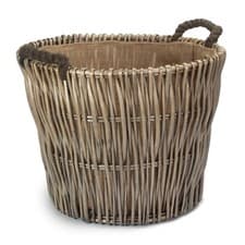 Image of Wicker Round Grey Hessian Lined Log Basket