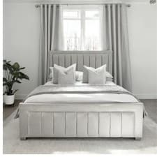 Image of Luxury Plush Velvet Ottoman Storage Bed Frame Panel Design Headboard Double King