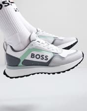 Image of Mens BOSS Trainers White Casual Sneakers With Logo - Jonah Runn Size 10