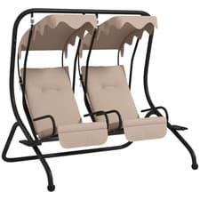 Image of Garden Double Swing Chair Beige Steel & Polyester 170x136x170cm Canopy 2-Seater
