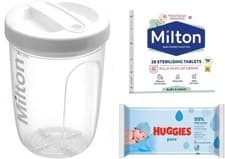 Image of Milton Solo Travel Steriliser + 28 Sterilising Tablets and Huggies wipes