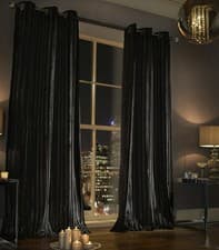 Image of KYLIE MINOGUE Illiana Black 66x54in Velvet Eyelet Ring Top Lined Curtains Pair
