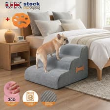 Image of 3 Steps Dog Stairs Pet Steps For Bed Sofa Cats Ladder Ramp with Removable Cover