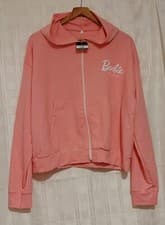 Image of New with tags women's pink light zip-up Barbie hoodie with white print size L