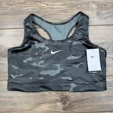 Image of Nike Womens Size 1X Swoosh Bra Black Grey Camo Racerback DD1059-084 NEW
