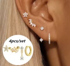 Image of 4pcs Stud Hoop Earrings Stack Set Silver/Gold Earrings Stacks Women Girls Gifts