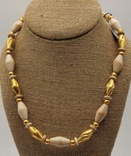 Image of New Tag Old Stock ANNE KLEIN Gold tone Beige Beads 19" Necklace AKII Round Logo