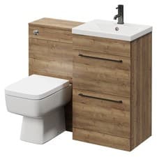 Image of Napoli Tobacco Oak 1000mm Vanity Unit Toilet Suite with 1 Tap Hole Basin and 2 D
