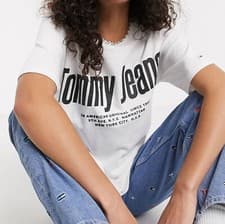 Image of Tommy Jeans diagonal logo t-shirt in white Size XS