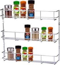 Image of Spice Rack Herb Storage Jars Wall Mounted Chrome Plated Tiers with Fixings