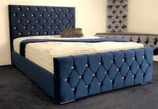Image of Diamond Upholstered Soft Velvet Fabric Chesterfield Sleigh Bed Frame