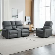 Image of MADRID 1+2 SEATER w CONSOLE MANUAL RECLINER AIR LEATHER SOFA SET
