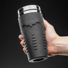 Image of Batman travel mug 450ml (15 fl oz) double-walled black silicone sleeve gift