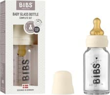 Image of BIBS Baby Glass Bottle 110ml Anti-Colic Natural Rubber Teat Ivory Complete Set