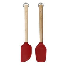 Image of KitchenAid 2-Piece Birchwood Mini Spatula Set with Silicone Heads Red