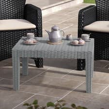 Image of Grey Rattan Coffee End Table Wood Look Top Outdoor Dining Bistro Garden Balcony